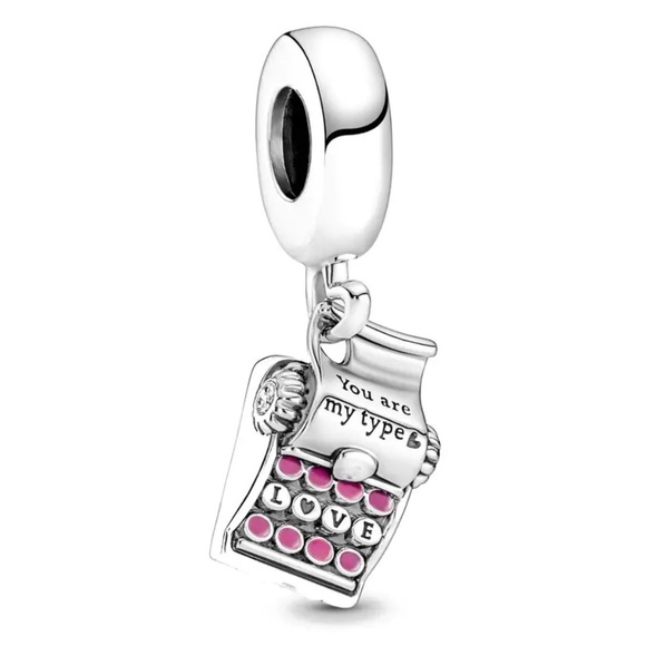 NWOT You are my type Typewriter Dangle Charm w/ Pink Enamel & Sterling Silver - Picture 1 of 10